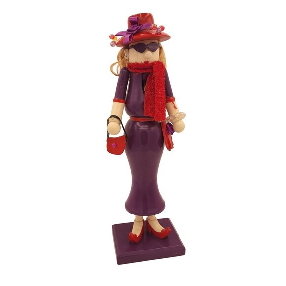 Posh Red Hat Society Nutcracker Figurine Woman In Purple Halloween Holiday Gift - Picture 1 of 9